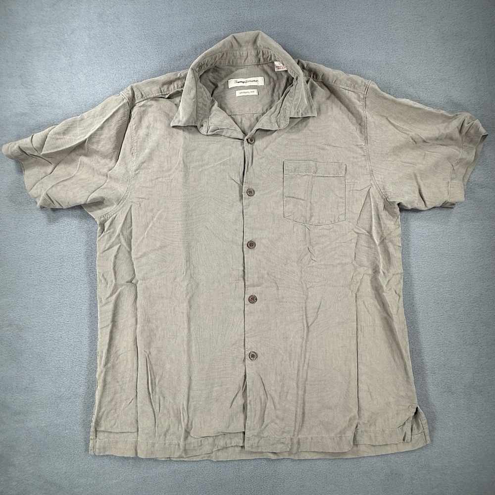 Tommy Bahama Shirt Men'sโ Large 100% Silk Button Up Original Fit Short Sleeve